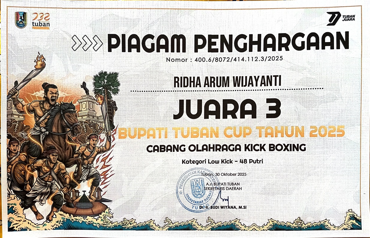 Juara 3 Kejuaraan Kickboxing Bupati Tuban Cup